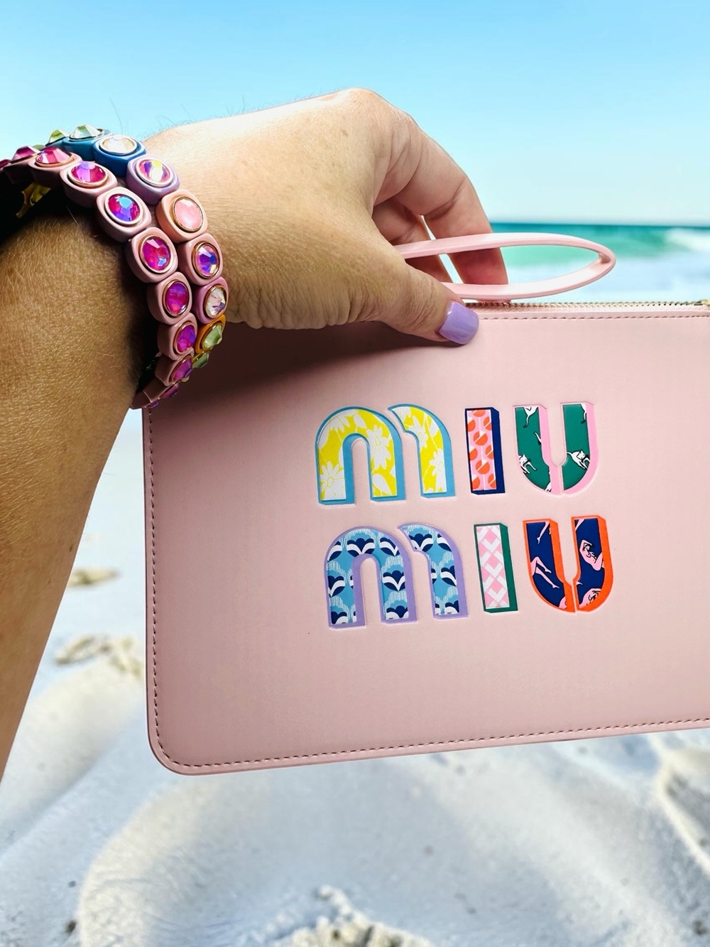 Miu Miu Pink  Wristlet Clutch and Bracelet Set